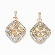 Brass Micro Pave Clear Cubic Zirconia Peg Bails Pendants, for Half Drilled Beads, with Snap on Bails, Nickel Free, Twist Rhombus, Real 18K Gold Plated, 20x16x4mm, Hole: 4.5x2mm, Pin: 0.7mm(X-KK-S356-123G-NF)