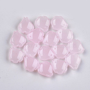 Spray Painted Glass Pendants, Petaline, Pink, 16x14~14.5x3.5mm, Hole: 1mm(GGLA-S040-03D)