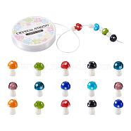 DIY Children Stretch Bracelets Making Kits, Including Mushroom Handmade Lampwork Beads and Elastic Crystal Thread, Mixed Color, 16x12mm, Hole: 2mm, 80pcs/set, Thread: 1.0mm, about 10m/roll, 1roll/set(DIY-CD0001-11)