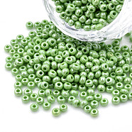 8/0 Czech Opaque Glass Seed Beads, Lustered, Round, Spring Green, 3x2mm, Hole: 1mm, about 500g/bag(SEED-N004-003A-04)
