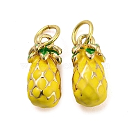 Pineapple Rack Plating Brass Enamel Charms, with Jump Ring, Long-Lasting Plated, Cadmium Free & Lead Free, Real 18K Gold Plated, Gold, 12.5x6x5.5mm, Hole: 3.8mm(KK-Q804-06G)