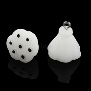 Opaque Resin Pendants, with Platinum Plated Iron Loops, Lotus Pod Charm, Creamy White, 19~21.5x17~18x17~18mm, Hole: 2mm(RESI-N021-32B)