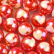 UV Plating Rainbow Iridescent Acrylic Beads, Round, Red, 16x15mm, Hole: 3mm(OACR-F004-08B)