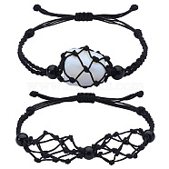 Adjustable Braided Nylon Cord Macrame Pouch Bracelet Making, with Glass Beads, Black, Inner Diameter: 1-7/8~3-1/4 inch(4.7~8.4cm), 2 styles, 1pc/style, 2pcs/set(AJEW-SW00013-15)