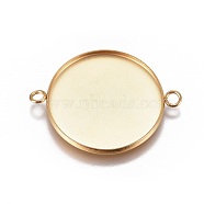 Ion Plating(IP) 304 Stainless Steel Cabochon Connector Settings, Plain Edge Bezel Cups, Flat Round, Golden, Tray: 25mm, 34x26.8x2mm, Hole: 2.2mm(STAS-G127-14-25mm-G)