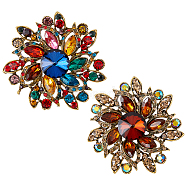 2Pcs 2 Colors Rhinestone Flower Brooch Pin, Antique Golden Alloy Badge for Women, Mixed Color, 68x12mm, 1pc/color(JEWB-HY0001-20)