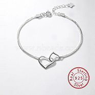 925 Sterling Silver Double Link Chian Bracelets, Heart Bracelets for Women, Silver, 6-1/4 inch(16cm)(UB9438)