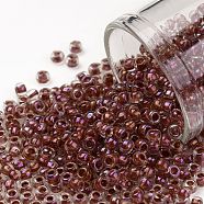 TOHO Round Seed Beads, Japanese Seed Beads, (186) Inside Color Luster Crystal/Terra Cotta Lined, 8/0, 3mm, Hole: 1mm, about 222pcs/10g(X-SEED-TR08-0186)