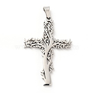 201 Stainless Steel Pendants, Cross with Tree, Stainless Steel Color, 47x31.5x2mm, Hole: 6.5x4mm(STAS-E015-13P)