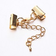 Iron Chain Extender, with Ribbon Ends, Alloy Lobster Claw Clasps and Teardrop Charms, Light Gold, 33mm Long, Lobster Claw Clasps: 12x7x3mm(IFIN-P006-04)