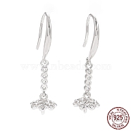 Rhodium Plated 925 Sterling Silver Earring Hooks, with Clear Cubic Zirconia, for Half Drilled Beads, Platinum, 29mm, 21 Gauge, Pin: 0.7mm and 0.8mm, Tray: 6.5x8mm(STER-D035-35P)