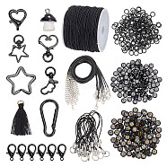 DIY Keychain Necklace Making Kit, Including Aluminum Rock Climbing Carabiners, Zinc Alloy Swivel Lobster Claw Clasps, Waxed Cord Necklace Making, Resin Pendants, Iron Tag Chain, Black, 488Pcs/set(DIY-AR0003-51)