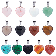 26Pcs 13 Style Natural & Synthetic Gemstone Pendants, with Platinum Tone Brass Snap on Bails, Heart, 17x15x5mm, Hole: 2mm, 2pcs/style(G-AR0004-18)