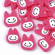 Handmade Polymer Clay Bunny Cabochons, Rabbit Head, Deep Pink, 10~11x9~10x1.5~2mm, about 200~250pcs/50g(X-CLAY-S091-035)