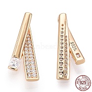 925 Sterling Silver Micro Pave Cubic Zirconia Pendants, with Jump Ring, Diagonal Charms, Nickel Free, Real 18K Gold Plated, 17.5x7.5x5mm, Hole: 2.5x3.5mm(STER-T004-17G)