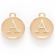 Golden Plated Alloy Enamel Charms, Cadmium Free & Lead Free, Enamelled Sequins, Flat Round with Letter, Wheat, Letter.A, 14x12x2mm, Hole: 1.5mm(ENAM-S118-06A)