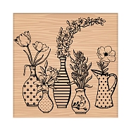 CRASPIRE 1Pc Beechwood Stamps & 1Pc Resin Stamp Sheet, Square, Scrapbook Accessories, Flower Pattern, 7.6x7.58x2.5cm, 1pc/style(DIY-CP0007-96B)