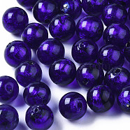 Handmade Silver Foil Glass Beads, Round, Blue, 9.5~10.5mm, Hole: 1~2mm(X-FOIL-R054-10mm-11)