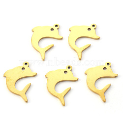 Vacuum Plating 304 Stainless Steel Pendants, Laser Cut, Dolphin, Golden, 21x15x1mm, Hole: 1.2mm(STAS-N092-83G)