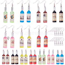 DIY Earring Making Kits, Include Wine Bottle Shape Resin Big Pendants and Silver Color Plated Brass Earring Hooks, Mixed Color, Pendants: 54x11.5~12.5mm, Hole: 1.5mm, 14pcs/box(DIY-SC0011-93)