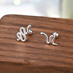 S999 Fine Silver Stud Earrings for Women, Snake, Silver, 5.5x10mm(EJEW-Q031-01S)