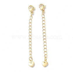 Brass Curb Chain Extender, End Chains with Heart Chain Tab and Lobster Clasp, Real 18K Gold Plated, 65x7mm(KK-B072-13G)