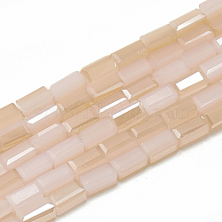 Electroplate Glass Beads Strands, Rainbow Plated, Imitation Jade Glass, Faceted Cuboid, PeachPuff, 4.5x2.5x2.5mm, Hole: 0.7mm, about 100pcs/strand, 18.11 inch(EGLA-Q101-B01)
