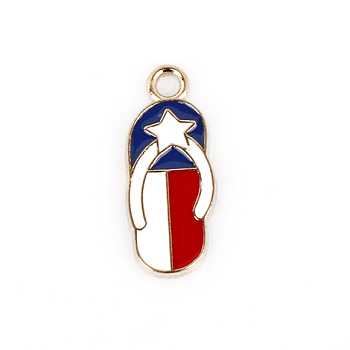 Alloy Enamel Pendants, Independence Day Flip Flops Charms, Golden, Colorful, Shoes, 19x8mm