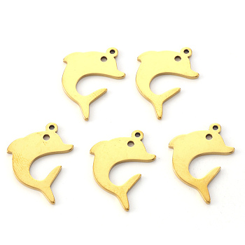 Vacuum Plating 304 Stainless Steel Pendants, Laser Cut, Dolphin, Golden, 21x15x1mm, Hole: 1.2mm