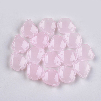 Spray Painted Glass Pendants, Petaline, Pink, 16x14~14.5x3.5mm, Hole: 1mm