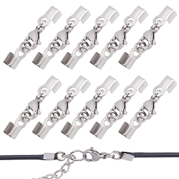 30 Sets 304 Stainless Steel Lobster Claw Clasps, with Cord Ends, Stainless Steel Color, 27mm