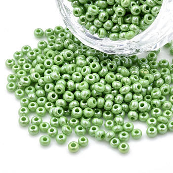 8/0 Czech Opaque Glass Seed Beads, Lustered, Round, Spring Green, 3x2mm, Hole: 1mm, about 500g/bag