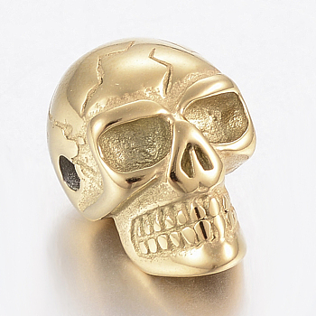 304 Stainless Steel Beads, Skull, Golden, 15x9.5x8.5mm, Hole: 2mm