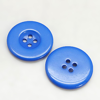 Resin Buttons, Dyed, Flat Round, Dodger Blue, 15x2.5mm