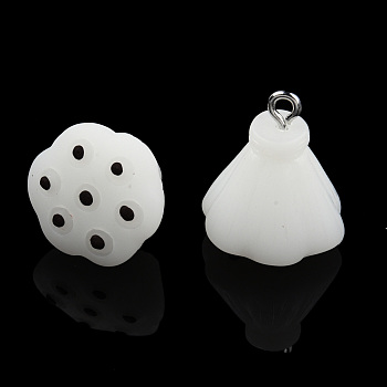 Opaque Resin Pendants, with Platinum Plated Iron Loops, Lotus Pod Charm, Creamy White, 19~21.5x17~18x17~18mm, Hole: 2mm