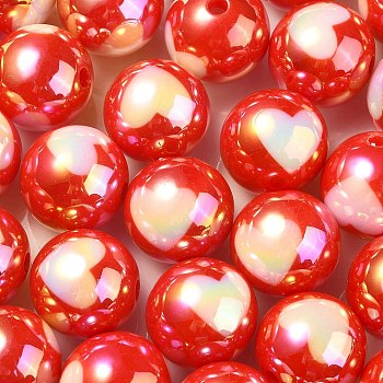 UV Plating Rainbow Iridescent Acrylic Beads, Round, Red, 16x15mm, Hole: 3mm