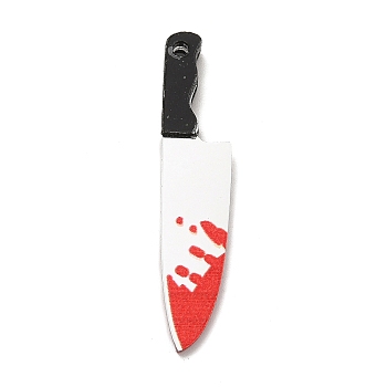 Halloween Printed Opaque Acrylic Pendants, Knife, Tool, 45x9.5x4mm, Hole: 1.8mm