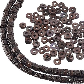 Nbeads 2 Strands Shell Beads Strands, Dyed, Disc, Coconut Brown, 4.9~6x0.4~6mm, Hole: 1.4mm,  about 15.94 inch~16.14 inch(40.5~41cm)