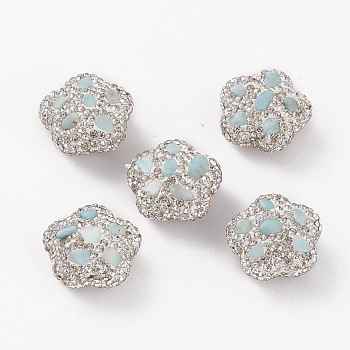 Handmade Polymer Clay Rhinestone Beads, with Larimar, Flower, Crystal, 19.3~19.6x20~20.5x10~10.4mm, Hole: 1mm