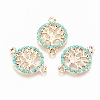 Alloy Links connectors, with Resin, Ring with Tree of Life, Turquoise, Light Gold, 26.5x19x2.5mm, Hole: 2mm