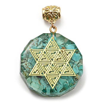 Synthetic Turquoise European Dangle Polygon Charms, Large Hole Pendant with Golden Plated Alloy Star Slice, 53mm, Hole: 5mm, Pendant: 39x35x11mm