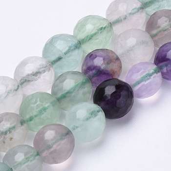 Natural Fluorite Beads Strands, Faceted, Round, 6mm, Hole: 1mm, about 62pcs/strand, 15.3 inch