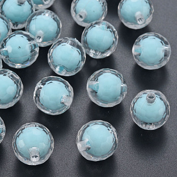 Transparent Acrylic Beads, Bead in Bead, Faceted, Round, Light Blue, 16mm, Hole: 3mm, about 205pcs/500g