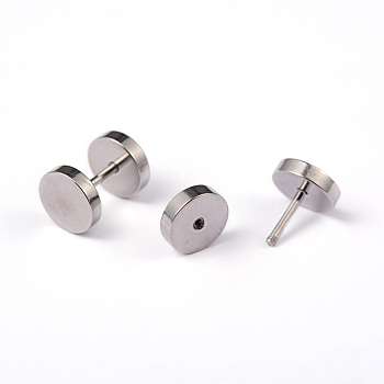 Flat Round 304 Stainless Steel Barbell Cartilage Earrings, Screw Back Earrings, Stainless Steel Color, 11x8mm, Pin: 1mm