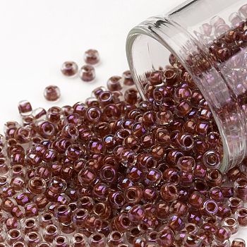 TOHO Round Seed Beads, Japanese Seed Beads, (186) Inside Color Luster Crystal/Terra Cotta Lined, 8/0, 3mm, Hole: 1mm, about 222pcs/10g