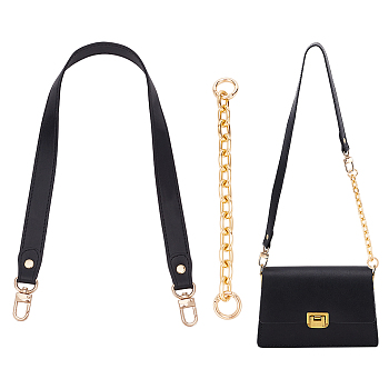 WADORN 1Pc PU Leather Bag Straps, with Alloy Swivel Clasps, 1Pc Aluminium Cable Chain Bag Handles, Mixed Color, 215~600x13.5~22x2~3.5mm