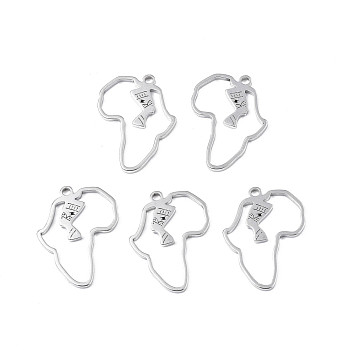 201 Stainless Steel Pendants, Map of Africa, Stainless Steel Color, 27x20x1.5mm, Hole: 1.8mm