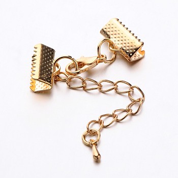 Iron Chain Extender, with Ribbon Ends, Alloy Lobster Claw Clasps and Teardrop Charms, Light Gold, 33mm Long, Lobster Claw Clasps: 12x7x3mm
