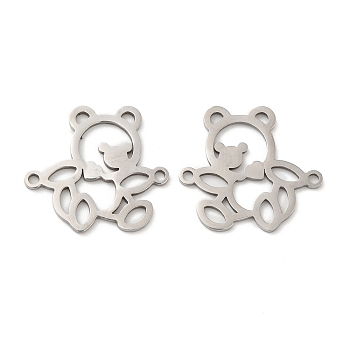201 Stainless Steel Connector Charms, Bear Links, Stainless Steel Color, 18x20x0.8mm, Hole: 1.4mm