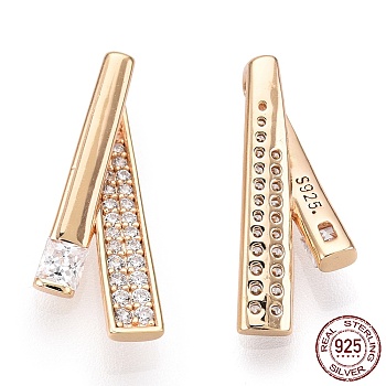 925 Sterling Silver Micro Pave Cubic Zirconia Pendants, with Jump Ring, Diagonal Charms, Nickel Free, Real 18K Gold Plated, 17.5x7.5x5mm, Hole: 2.5x3.5mm